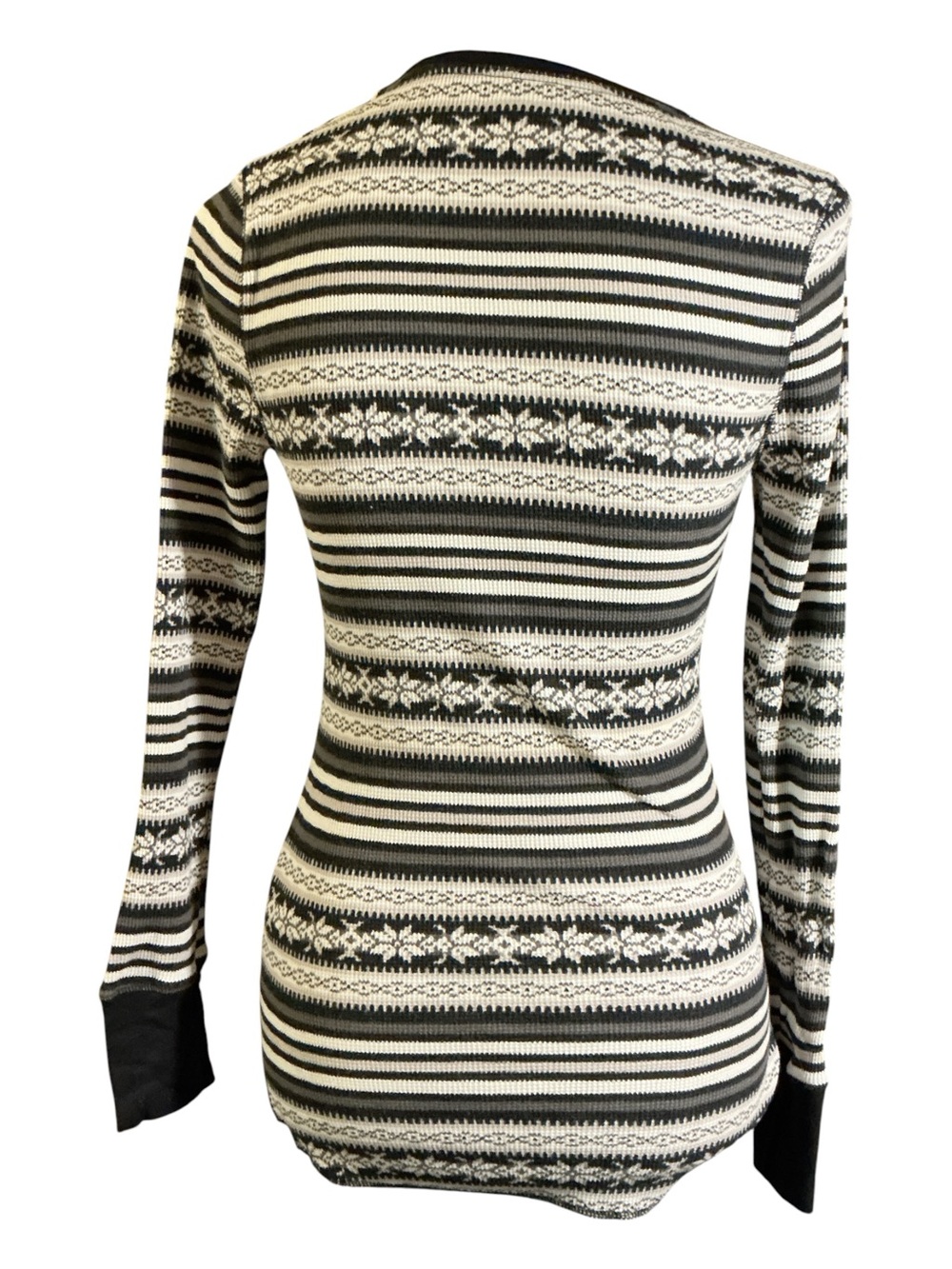 Black and White Striped Fair Isle Long Sleeve Top